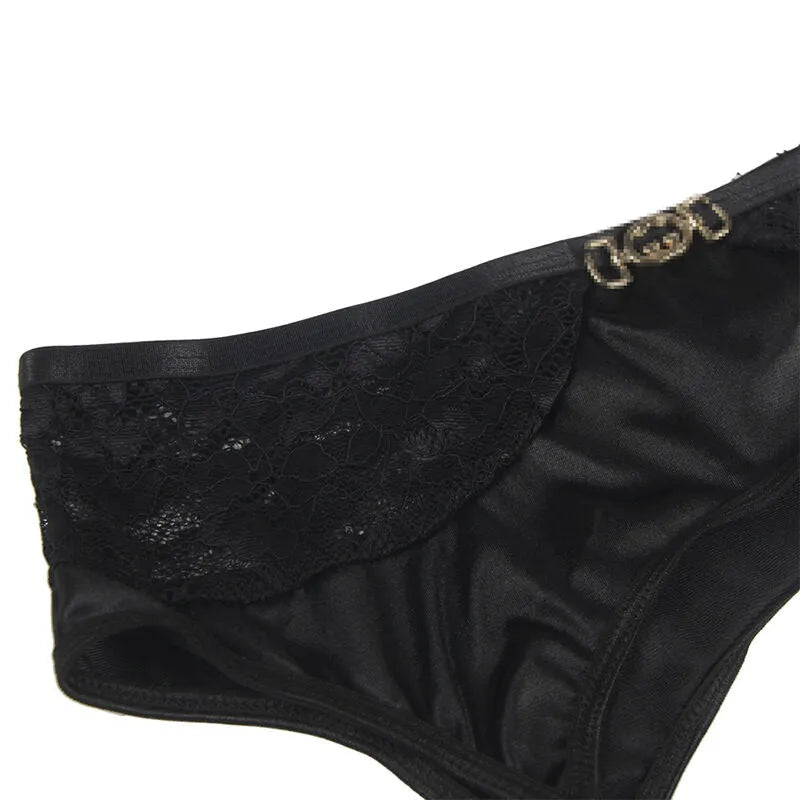 SUBBLIME - ENSEMBLE 3 PIÈCES SOUTIEN-GORGE + STRING + JARRETIÈRE DENTELLE NOIR