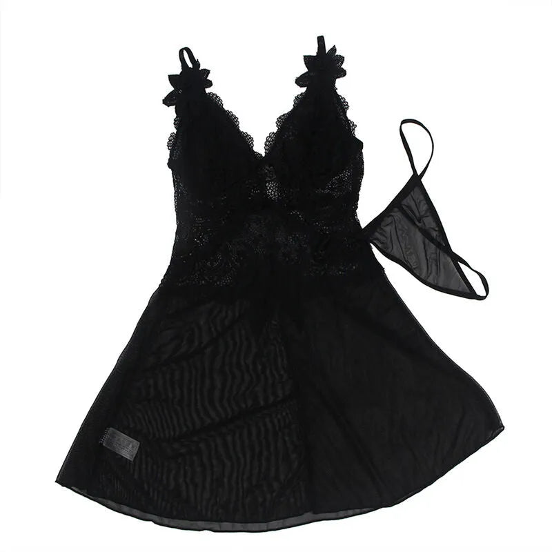 SUBBLIME - TISSU TULLE BABYDOLL AVEC DENTELLE ET DÉTAIL FLEUR NOIR
