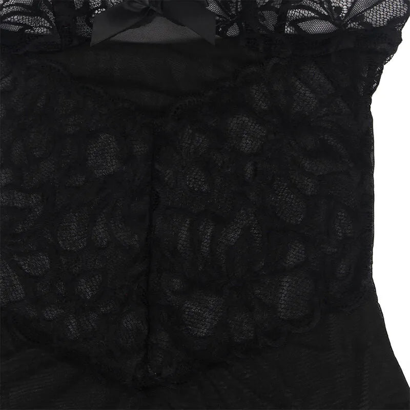 SUBBLIME - BABYDOLL BRETELLES RÉGLABLES ET DENTELLE TRANSPARENTE IMPRIMÉ FLEURI NOIR