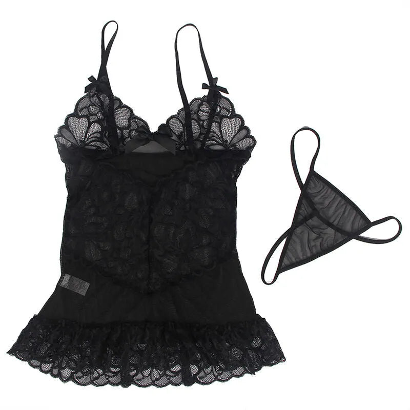 SUBBLIME - BABYDOLL BRETELLES RÉGLABLES ET DENTELLE TRANSPARENTE IMPRIMÉ FLEURI NOIR