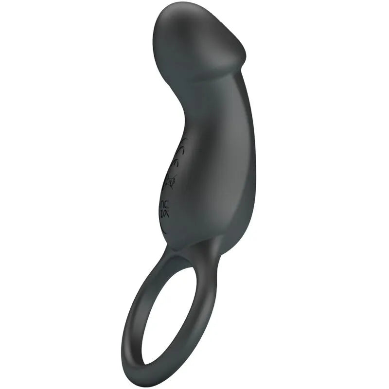 Anneau pénien plug anal vibrant noir en silicone, forme ergonomique, rechargeable, télécommande, 12 modes de vibration.