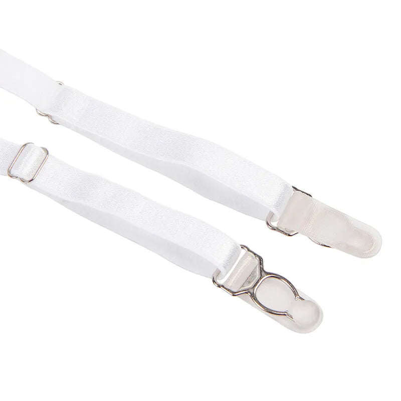 Bretelles blanches en polyester élasthanne avec attaches métalliques, accessoires du costume d'infirmière sexy Subblime.