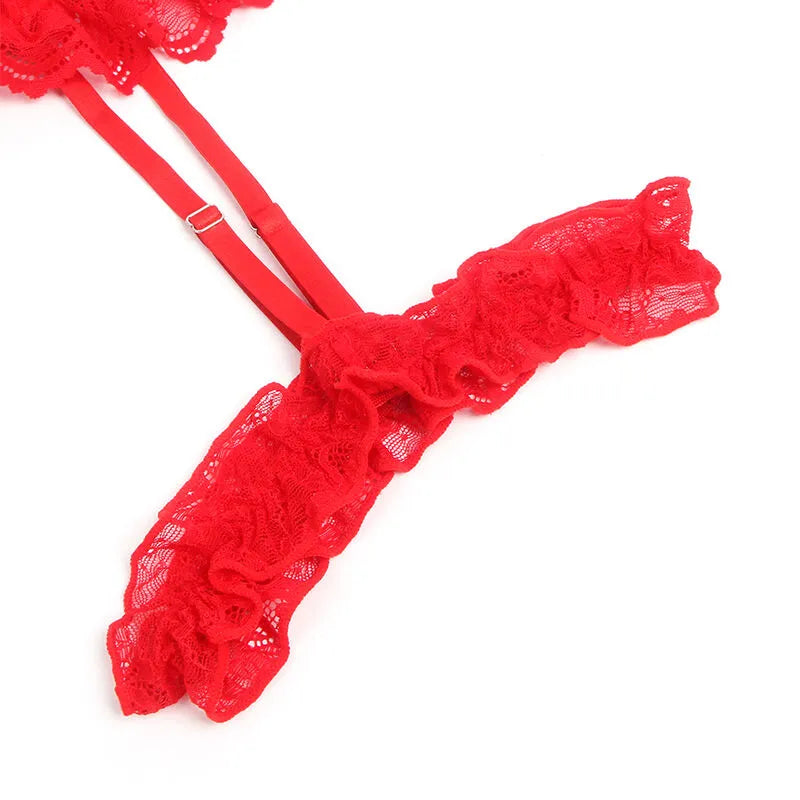 SUBBLIME - TEDDY AVEC JARRETIÈRE AVEC DÉTAIL DENTELLE ET BANDES ROUGE