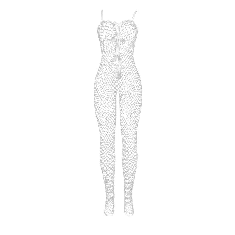 SUBBLIME - 951740 BODYSTOCKING RESILLE BLANCHE ENTREJAMBE AVEC NOEUDS