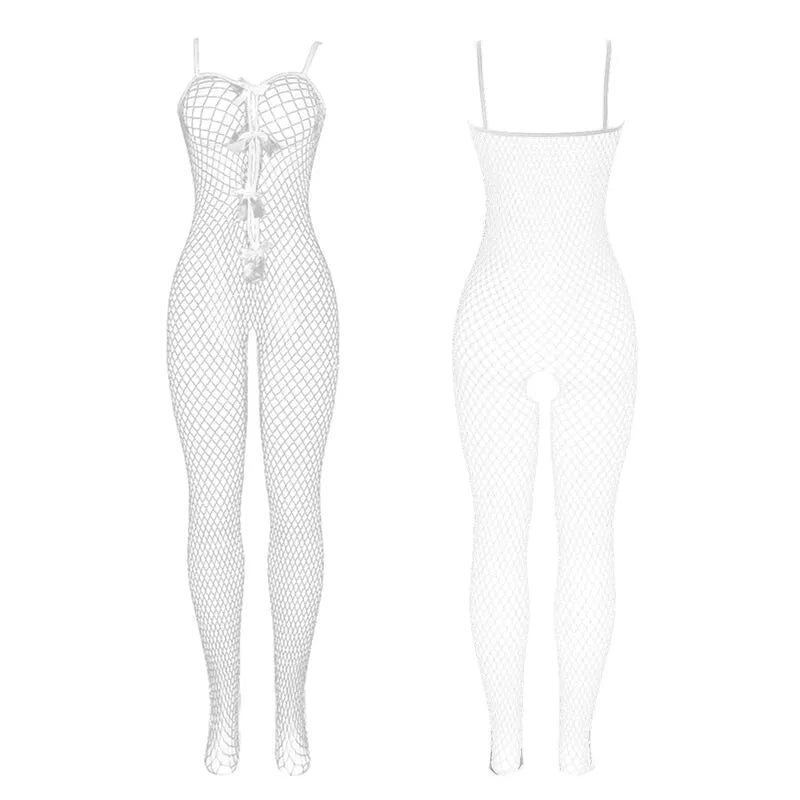 SUBBLIME - 951740 BODYSTOCKING RESILLE BLANCHE ENTREJAMBE AVEC NOEUDS
