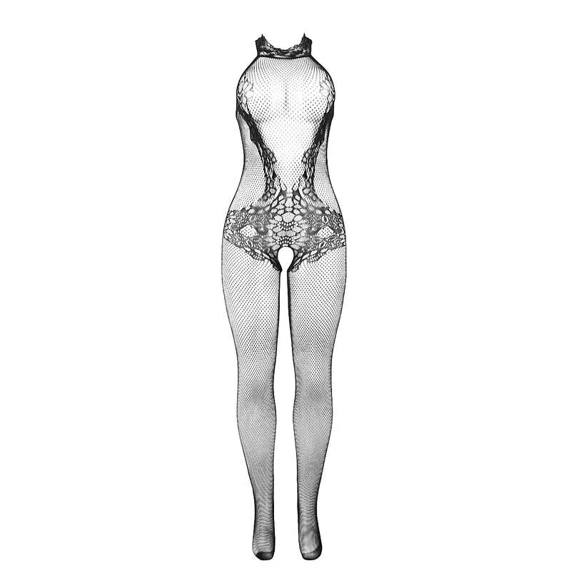 SUBBLIME - 951801 BODYSTOCKING RÉSILLE ET DENTELLE SANS FOURREAU COL MONTANT NOIR