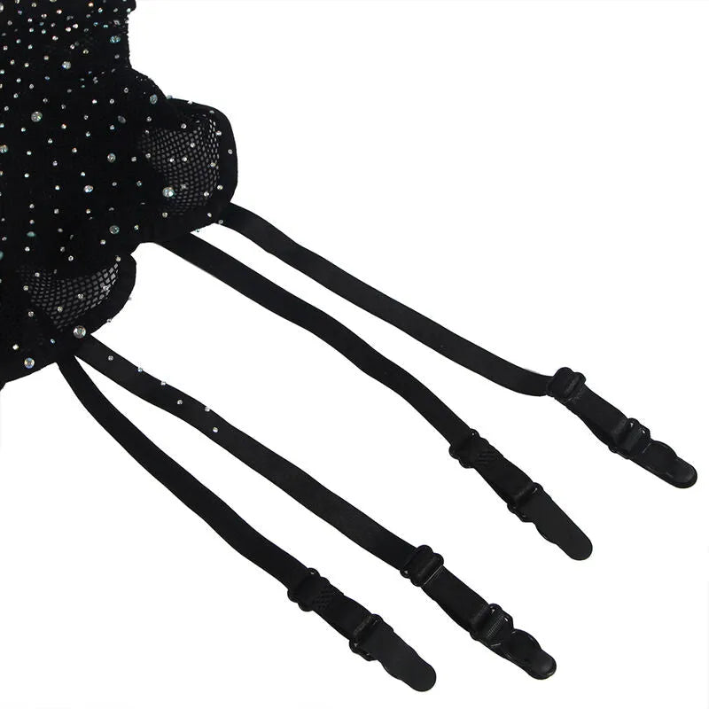 SUBBLIME - 952174 BODYSTOCKING RESILLE AVEC GANTS ET DIAMANTS NOIR