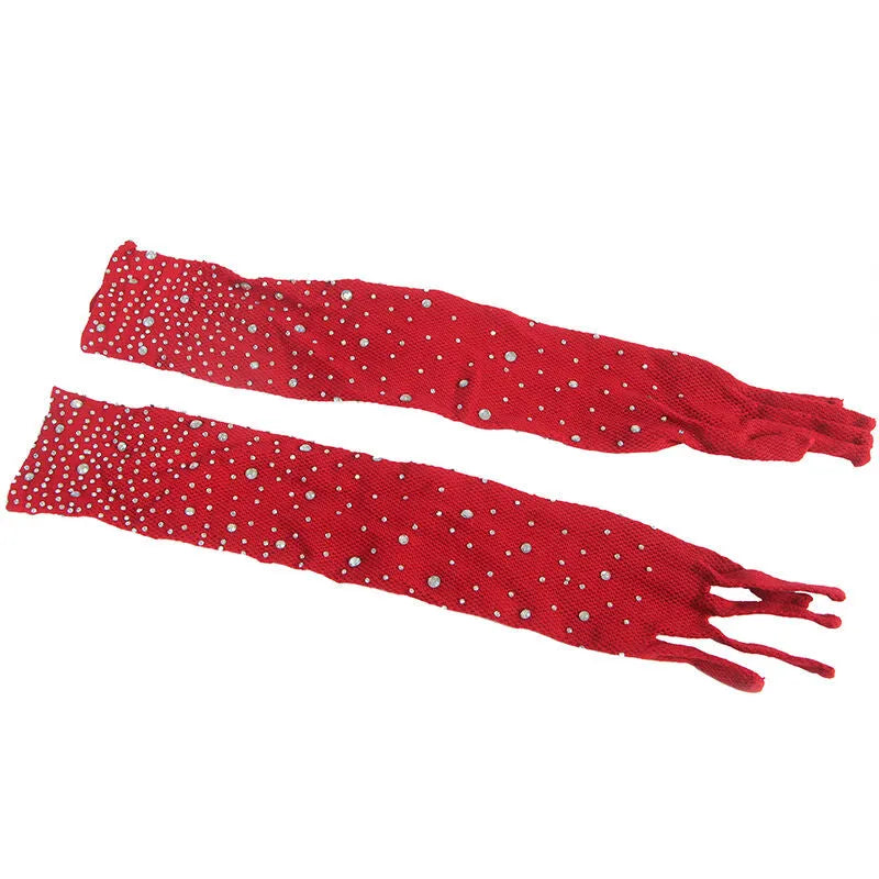 SUBBLIME - 952181 BODYSTOCKING RESILLE AVEC GANTS ET DIAMANTS ROUGE