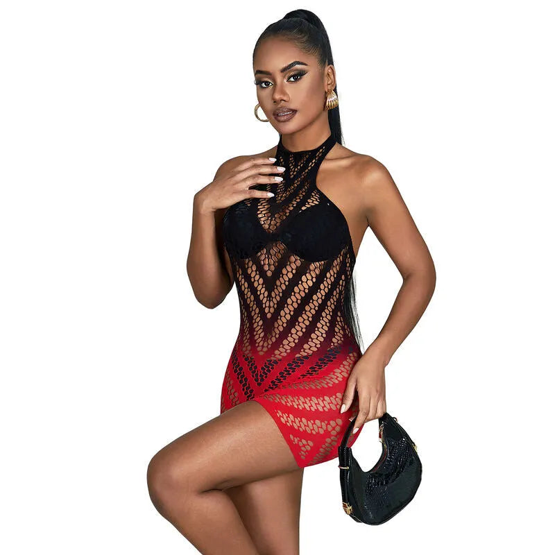 SUBBLIME - 952242 ROBE RÉSILLE ÉLASTIQUE DÉGRADÉ ROUGE ET NOIR
