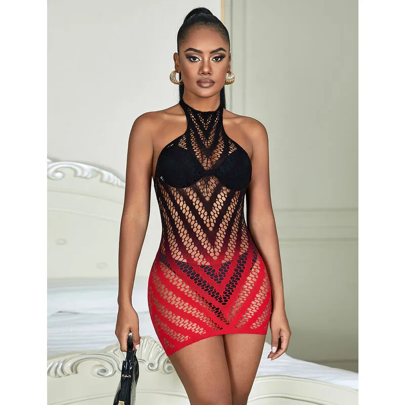 SUBBLIME - 952242 ROBE RÉSILLE ÉLASTIQUE DÉGRADÉ ROUGE ET NOIR