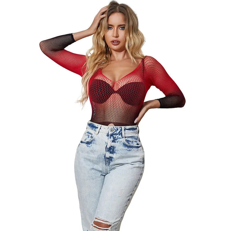 SUBBLIME - 952259 ROBE RÉSILLE ÉLASTIQUE MANCHES LONGUES DÉGRADÉ ROUGE ET NOIR
