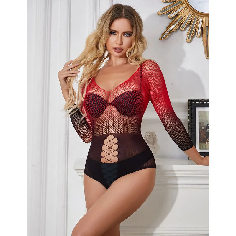 SUBBLIME - 952259 ROBE RÉSILLE ÉLASTIQUE MANCHES LONGUES DÉGRADÉ ROUGE ET NOIR