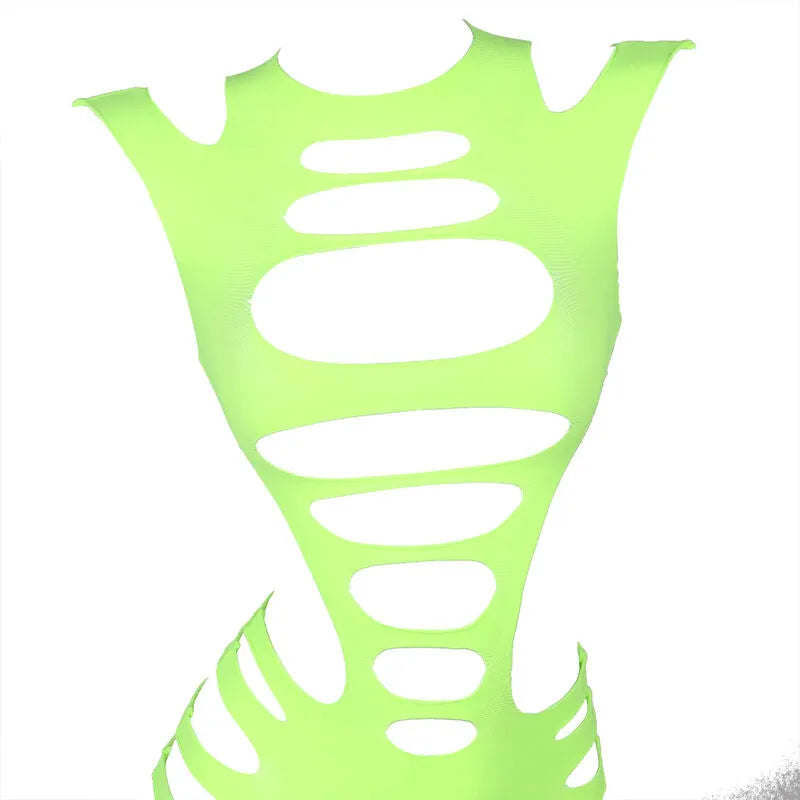 Body lingerie vert manches longues, découpes audacieuses, nylon élasthanne, élégance sensuelle pour occasions spéciales.