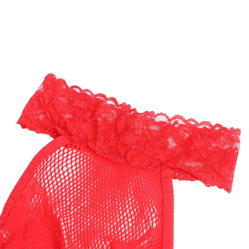 SUBBLIME - 952372 BODYSTOCKING RÉSILLE ET DENTELLE SANS FOURRURE COL MONTANT ROUGE
