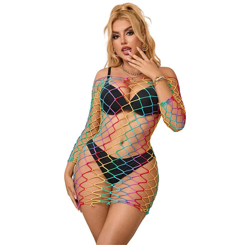 robe résille manches longues arc-en-ciel lingerie sexy confort femme