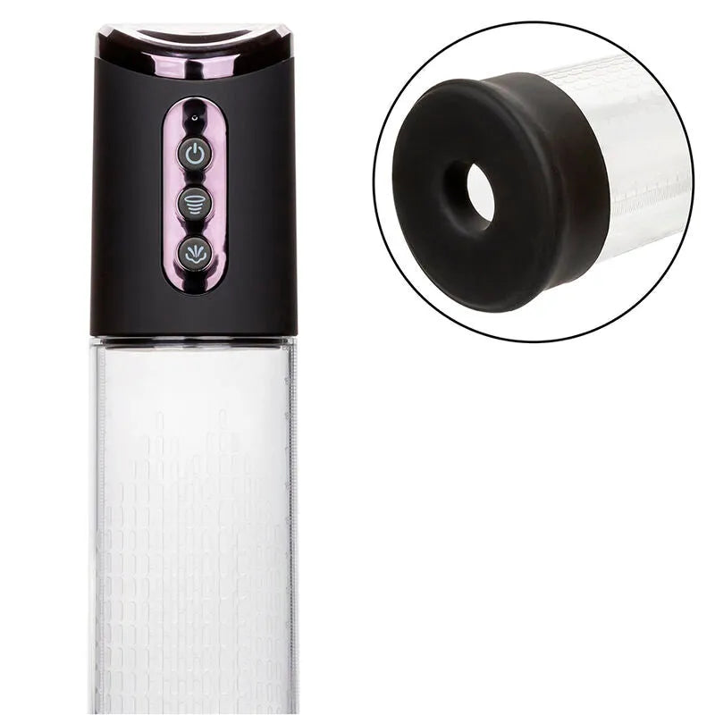Pompe à onde stimulante noire, ergonomique, avec boutons de contrôle et beignet en silicone, pour plaisir personnalisé.