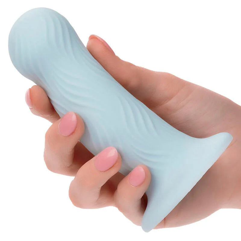 Plug anal bleu en silicone liquide, design ondulé et bulbeux, doux et flexible pour sensations intenses et imperméabilité.