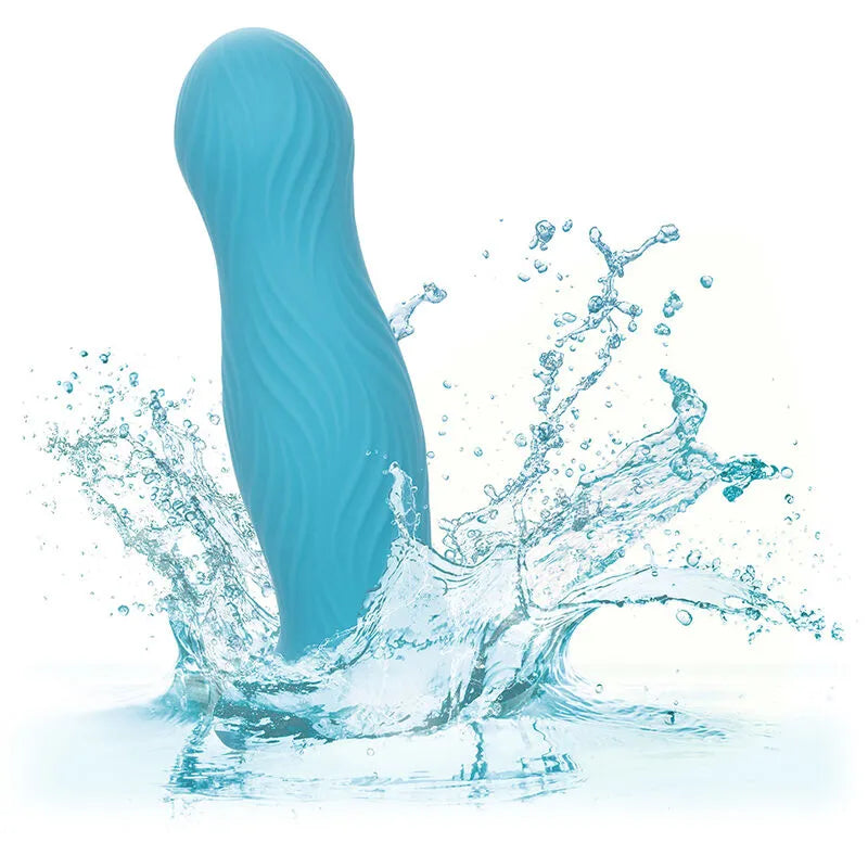 Plug anal bleu en silicone ondulé avec ventouse, imperméable et profilé pour un plaisir intense et sécurisé.