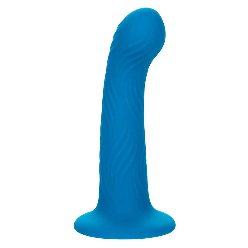 Plug anal bleu en silicone ondulé, texture stimulante pour plaisir intense et durable.