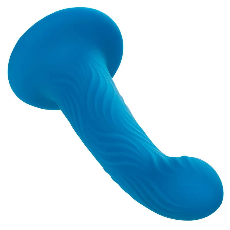 Plug anal bleu en silicone liquide, texture ondulée pour stimulation intense, design ergonomique pour plaisir optimal.