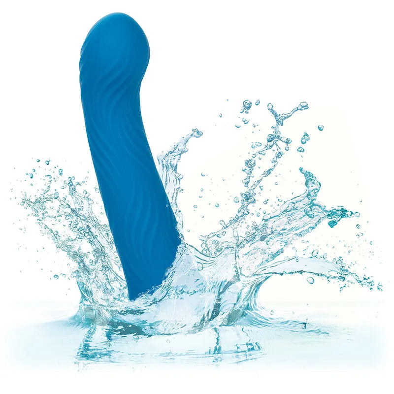 Plug anal bleu ondulé en silicone liquide, design ergonomique pour stimulation intense et plaisir durable.