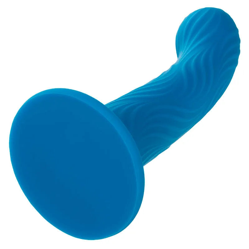 Plug anal ondulé bleu en silicone liquide, design ergonomique pour stimulation intense et durable.