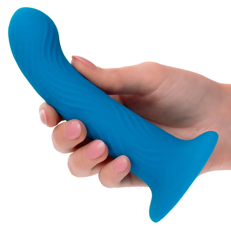 Plug anal ondulé bleu en silicone liquide, design ergonomique pour stimulation intense et durable.