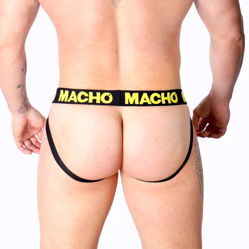 Jockstrap homme lycra jaune fesses ouvertes confort soutien sports