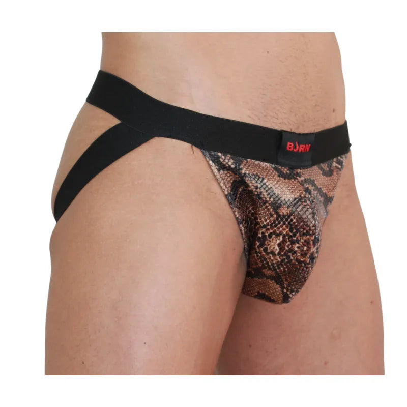 Jockstrap noir BURN avec paillettes, transparence séduisante, design audacieux, matériaux de qualité supérieure.
