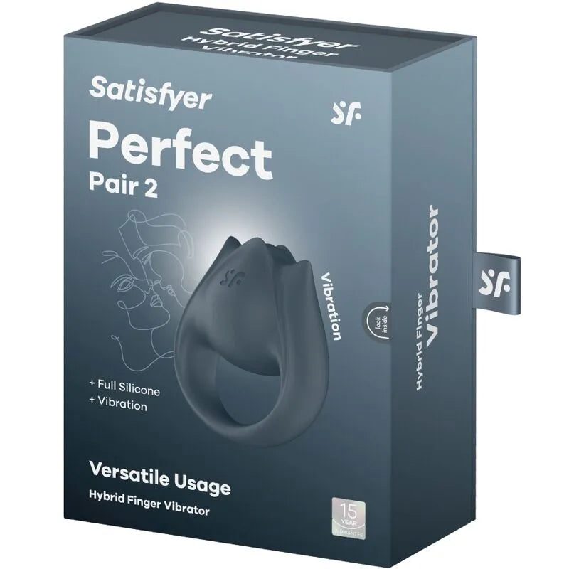 SATISFYER - PERFECT PAIR 2 MULTIVIBRATEUR 2 EN 1 ANNEAU PÉNIS ET STIMULATEUR DE DOIGTS GRIS