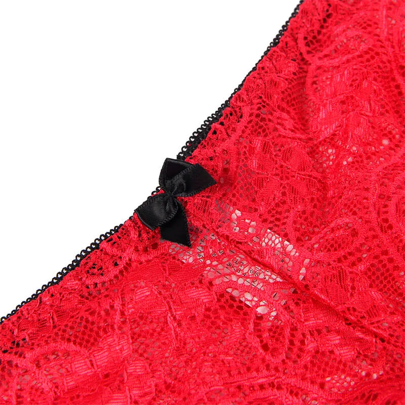 SUBBLIME - 953898 CHEMISIER DE NUIT EN SOIE ET DENTELLE + CULOTTE ROUGE