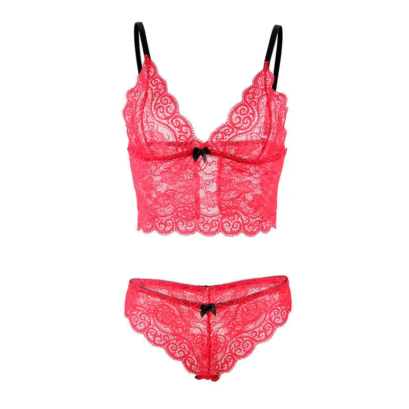 SUBBLIME - 953904 CHEMISIER DE NUIT EN SOIE ET DENTELLE + CULOTTE ROUGE