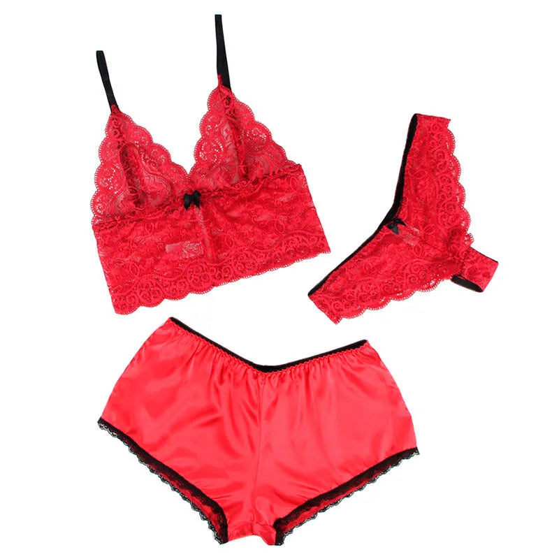 SUBBLIME - 953904 CHEMISIER DE NUIT EN SOIE ET DENTELLE + CULOTTE ROUGE