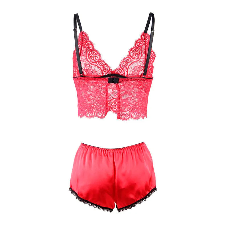 SUBBLIME - 953904 CHEMISIER DE NUIT EN SOIE ET DENTELLE + CULOTTE ROUGE