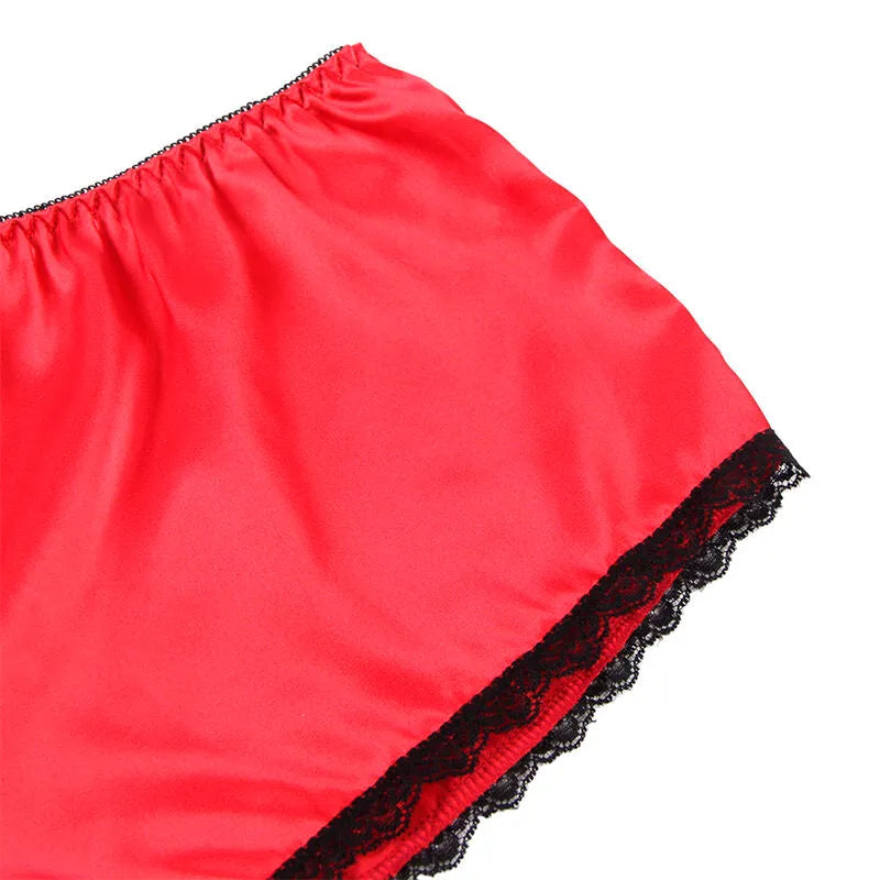 SUBBLIME - 953904 CHEMISIER DE NUIT EN SOIE ET DENTELLE + CULOTTE ROUGE