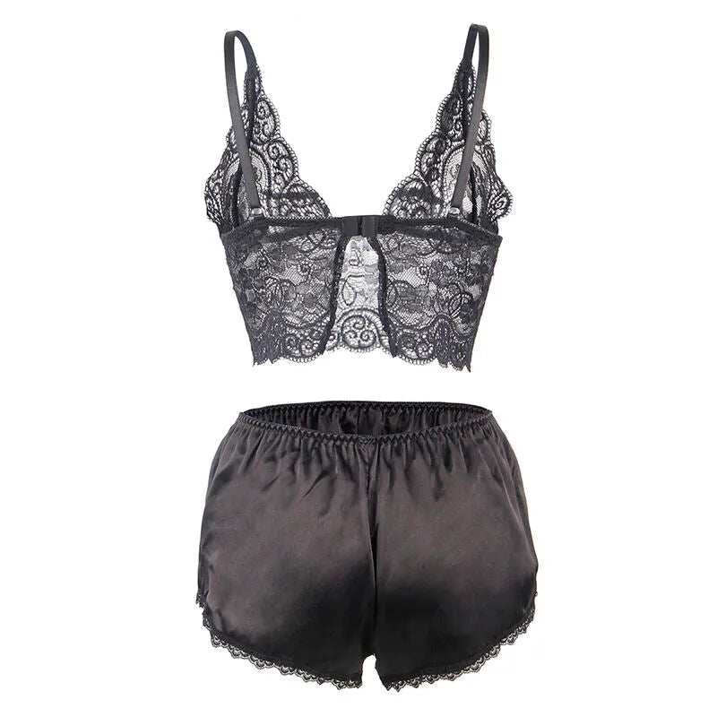 SUBBLIME - 953928 CHEMISIER DE NUIT EN SOIE ET DENTELLE + CULOTTE NOIRE