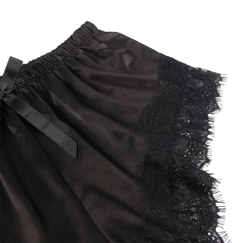 SUBBLIME - 953935 CHEMISE DE NUIT DÉCONTRACTÉE EN SOIE + PANTALON EN DENTELLE NOIR