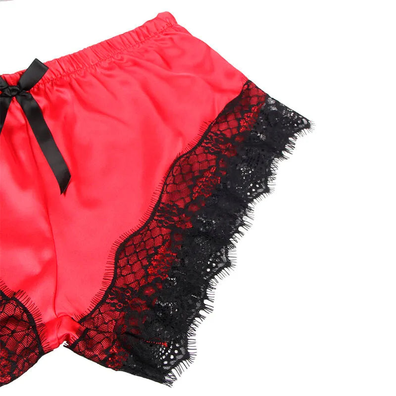 SUBBLIME - 953959 CHEMISE DE NUIT DÉCONTRACTÉE EN SOIE + PANTALON EN DENTELLE NOIR/ROUGE