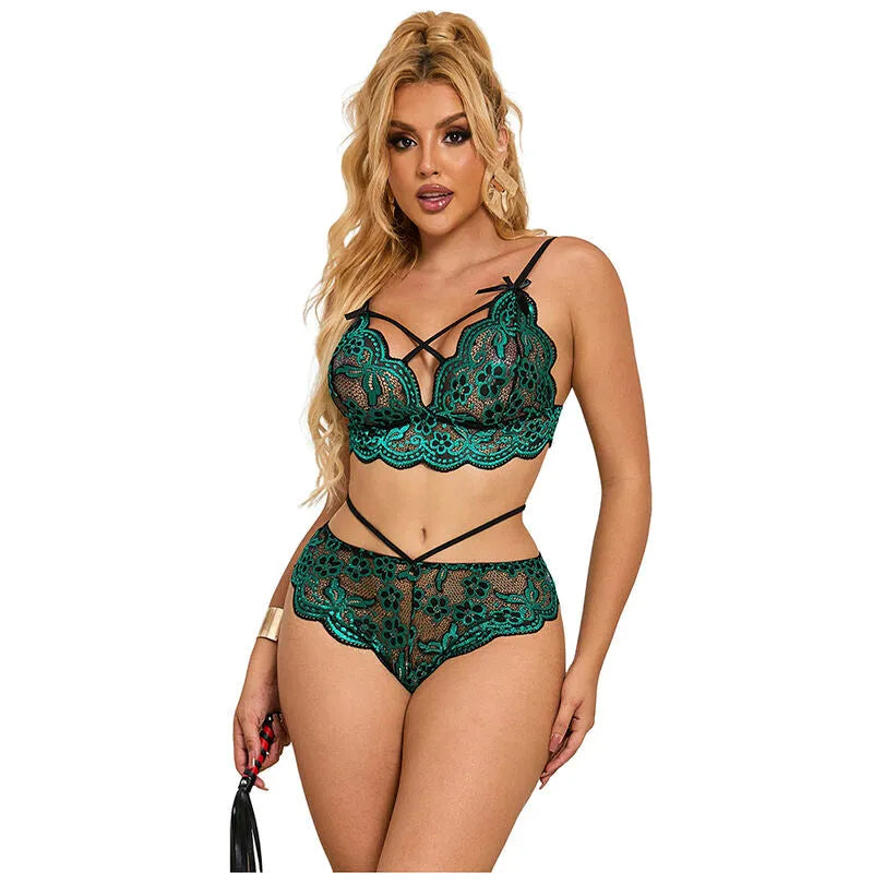 SUBBLIME - 954093 SOUTIEN-GORGE + CULOTTE DENTELLE VERT