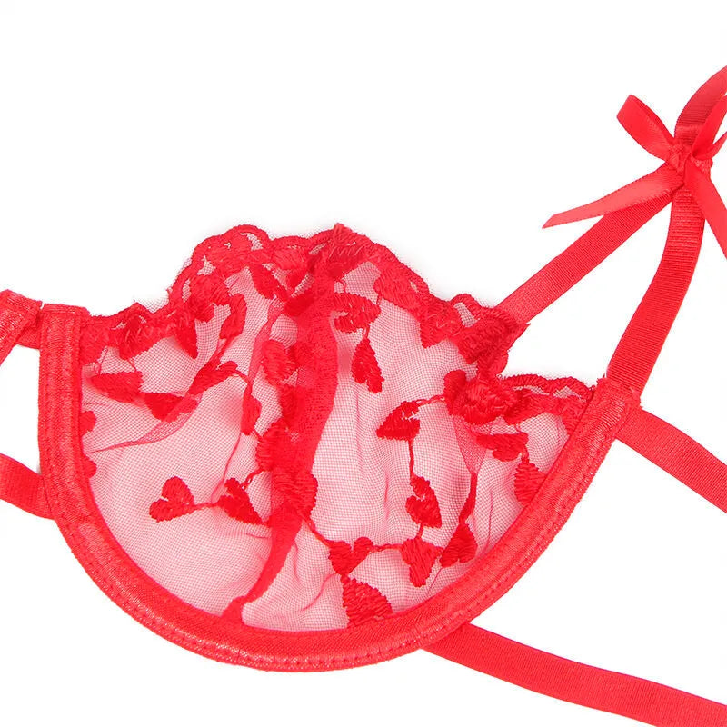 SUBBLIME - 954338 SOUTIEN-GORGE + STRING + PORTE-JARRETELLES IMPRIMÉ COEUR ROUGE