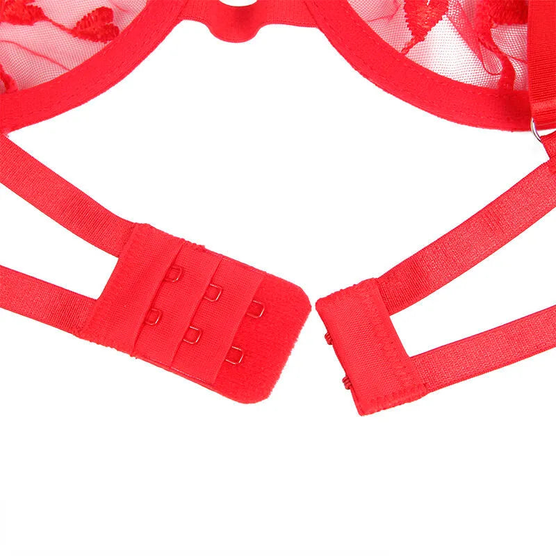 SUBBLIME - 954338 SOUTIEN-GORGE + STRING + PORTE-JARRETELLES IMPRIMÉ COEUR ROUGE