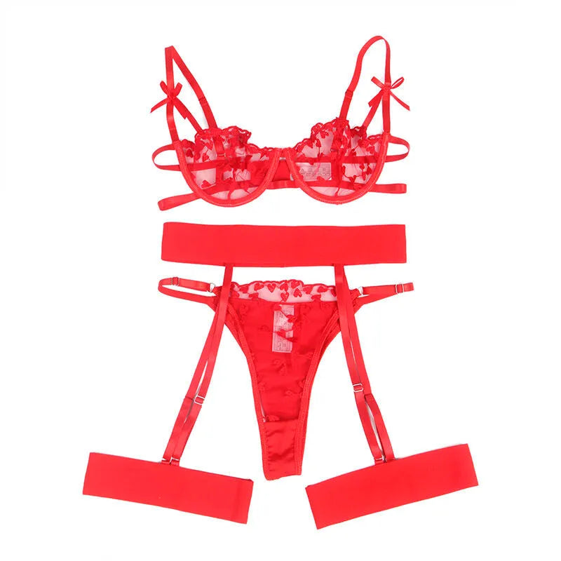 SUBBLIME - 954338 SOUTIEN-GORGE + STRING + PORTE-JARRETELLES IMPRIMÉ COEUR ROUGE