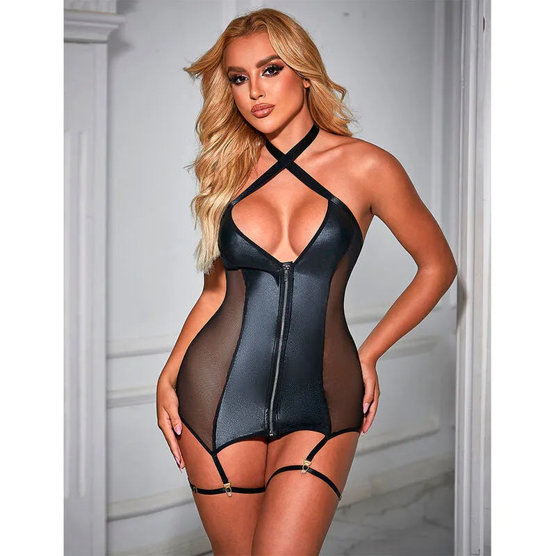 SUBBLIME - 954444 ROBE SEXY EN MAILLE CUIR NOIR
