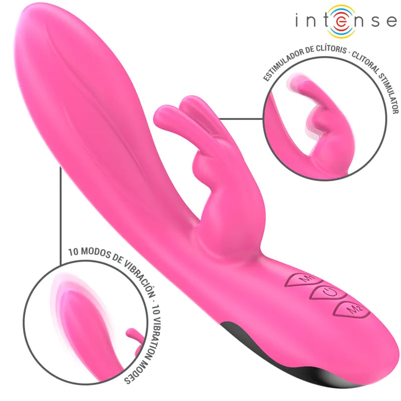 Vibromasseur rabbit rose silicone puissant 10 modes vibrations étanche ergonomique