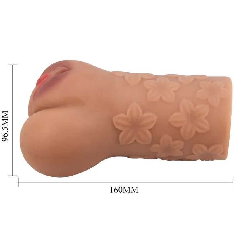 Représentation réaliste de vagin et anus écarlate en matériau doux, détails peints à la main, pour expérience immersive.