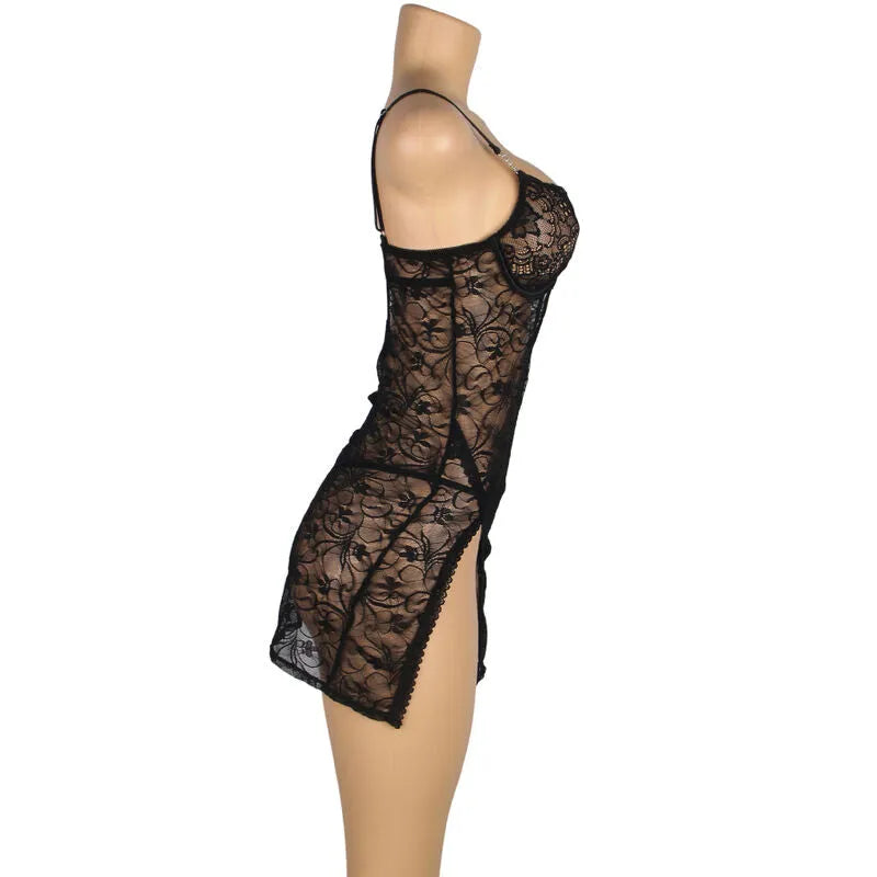 SUBBLIME - 954185 BABYDOLL EN DENTELLE À BRETELLES RÉGLABLES NOIRE