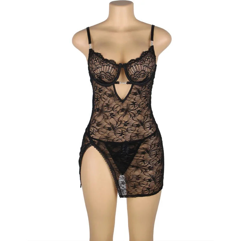 SUBBLIME - 954185 BABYDOLL EN DENTELLE À BRETELLES RÉGLABLES NOIRE