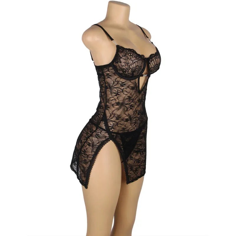 SUBBLIME - 954185 BABYDOLL EN DENTELLE À BRETELLES RÉGLABLES NOIRE