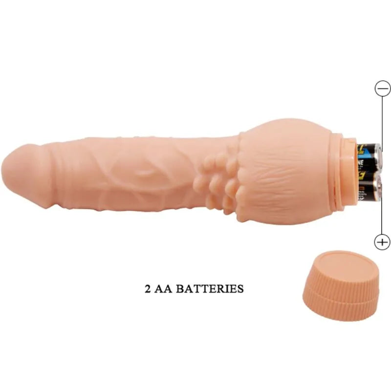 Vibromasseur réaliste BAILE Barbara 19,5 cm, couleur chair, texture veinée, fonction vibration, capuchon à piles.