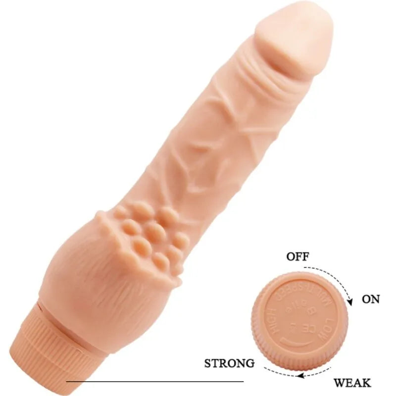 Vibromasseur réaliste Baile Barbara 19,5 cm, couleur chair, tige veinée, fonction vibration, design sculpté.